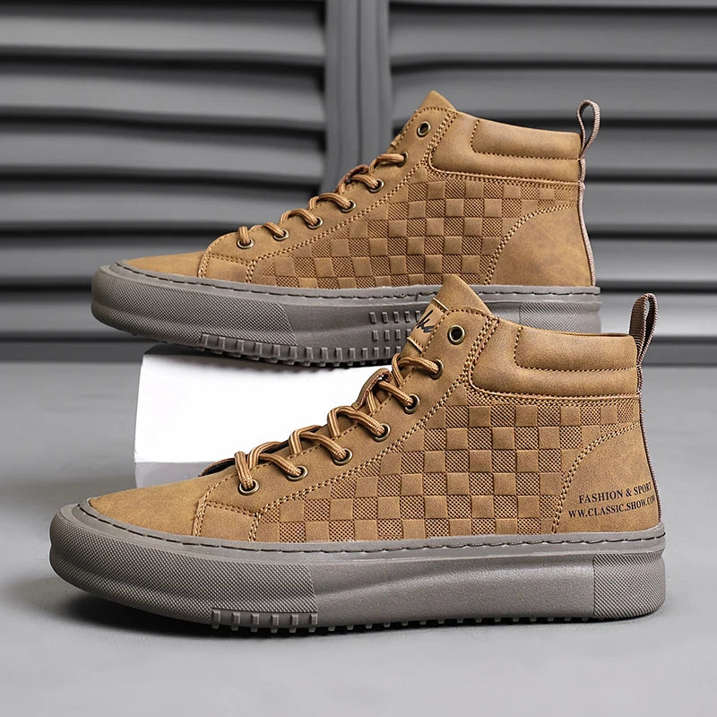 New Fashionable Versatile Men's Shoes, Casual Sports Shoes with Soft Soles and Soft Uppers, Mid-Top Retro Work Shoes, Wear-Resistant Trendy Shoes, British Style Lace-Up Shoes