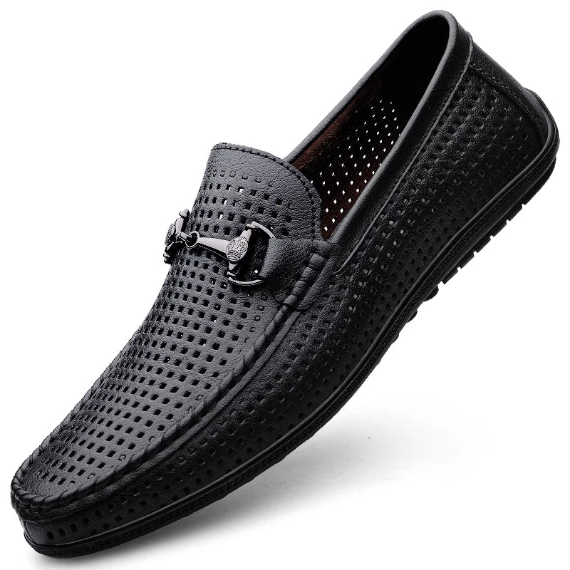 Elegantes Men Genuine Leather Loafers Non Slip Walking Shoes Breathable Outdoor Slip on Flats Casual Shoes Man Driving Moccasins
