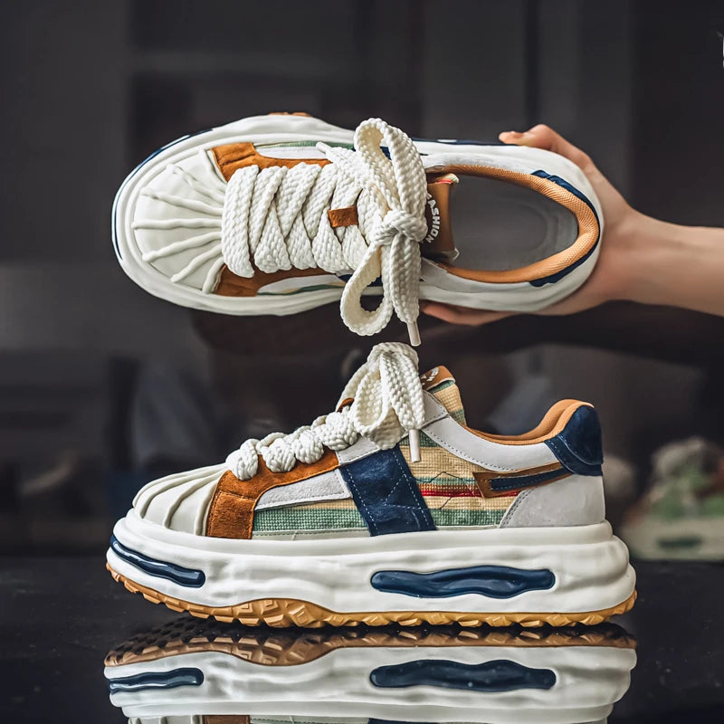 Sneakers Casual Mens Designer Dissolved Sole Board Shoes Fashion Leather Fabric Breathable Height Increased Platform Sport Shoes