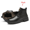 Men's Black Leather Boots Side Zipper Lace-Up Ankle Boots Non-Slip Platform Combat Boots for Casual Work Outdoor Big Size 49 50
