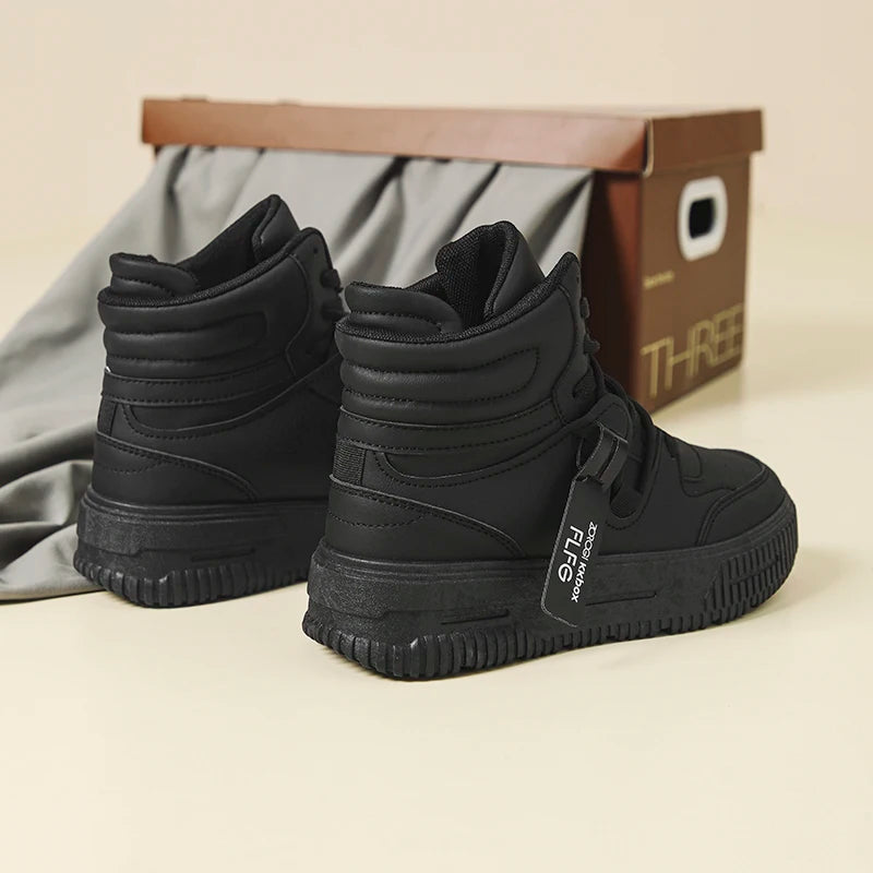 Men Platform Sneakers Lace Up Simple Design Skateboard Flats Outdoor Running Sports Shoes Casual High Top Sneakers For Couple 46