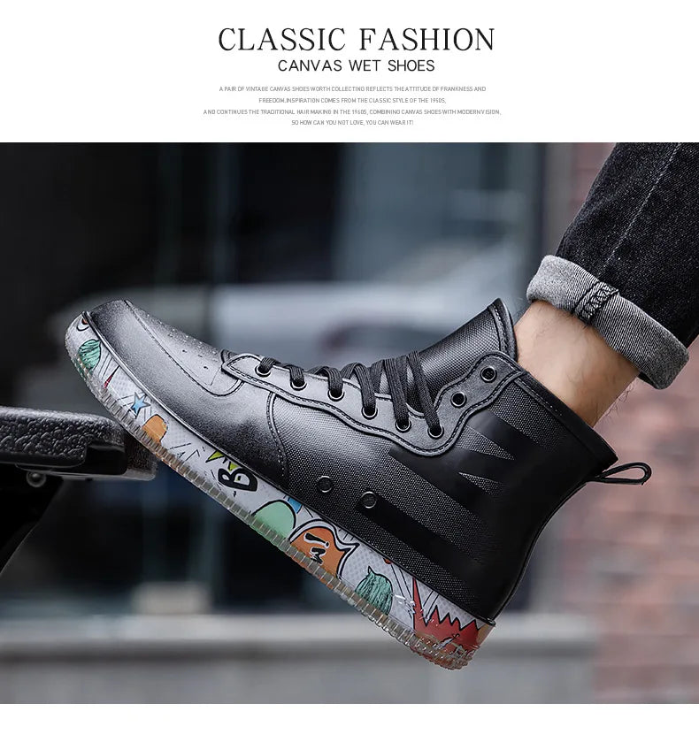 Men Rain Boots Fashion Trendy Nude Boots Anti-skid Work Chef Shoes Durable Waterproof Rubber Fishing Shoes Male Sneakers 2023New