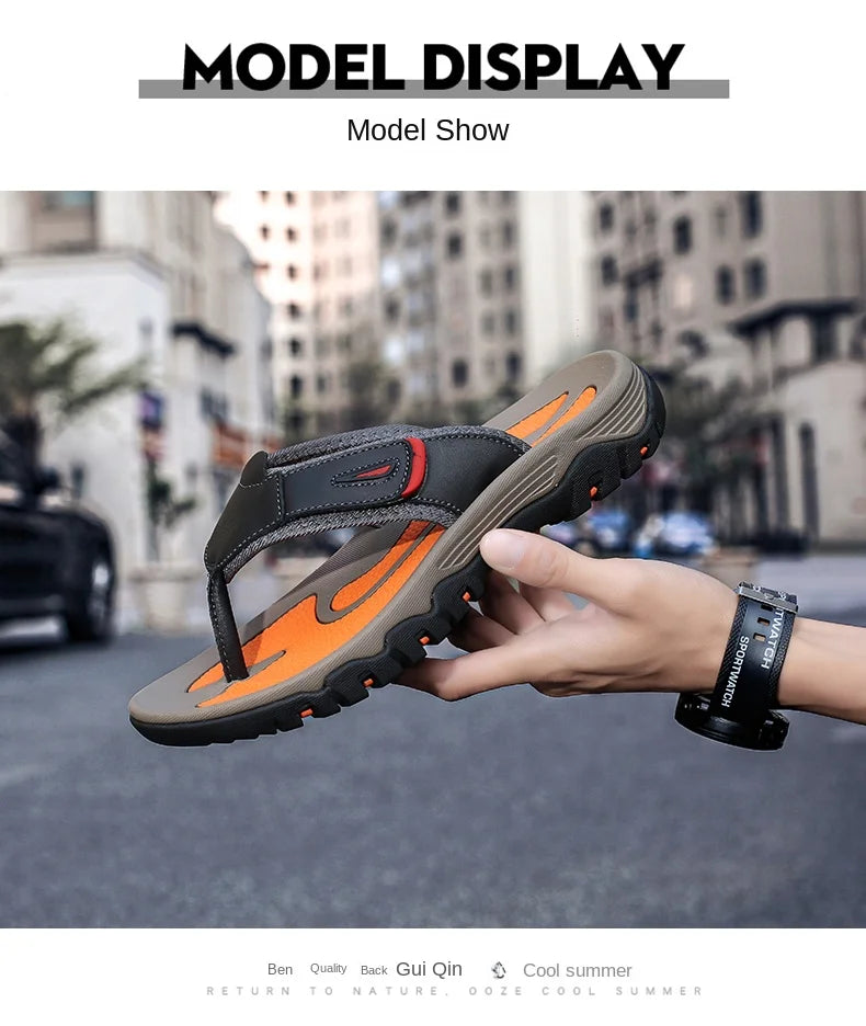 Cow Leather Outdoor Men Slippers Non-slip Wear-resistant Men's Flip Flops Summer Casual Shoes For Men Beach Sandals Plus Size