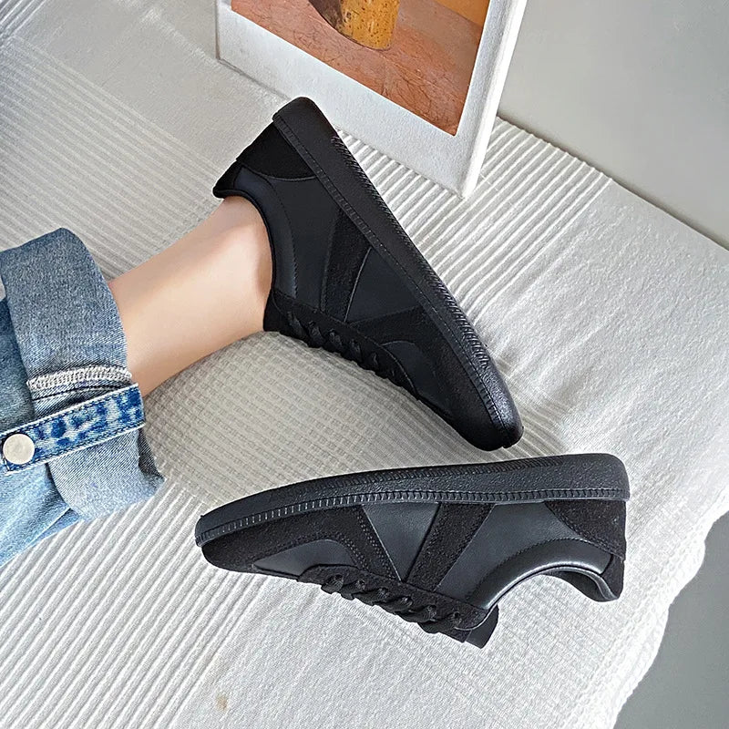 Luxury Designer Brand Women's Shoes 2025 Spring New Flat Casual Shoes PU Leather Breathable Fabric Comfortable Fashion Sneakers