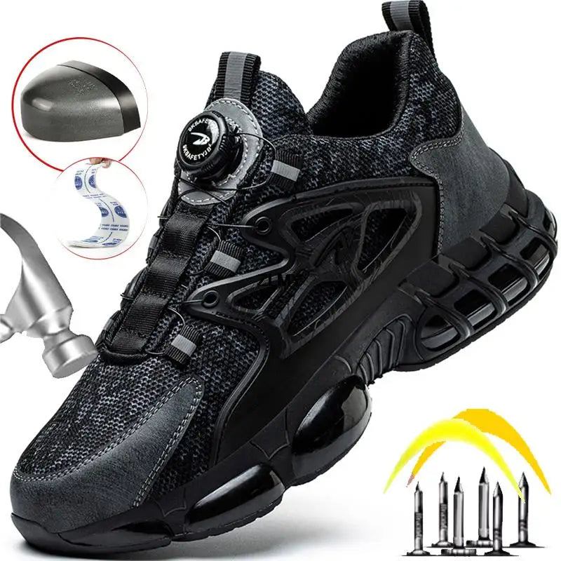 ZLMY Rotating Button Safety Shoes Men Steel Toe Sneakers Air Cushion Work Shoes Man Puncture Proof Work Safety Boots Protective