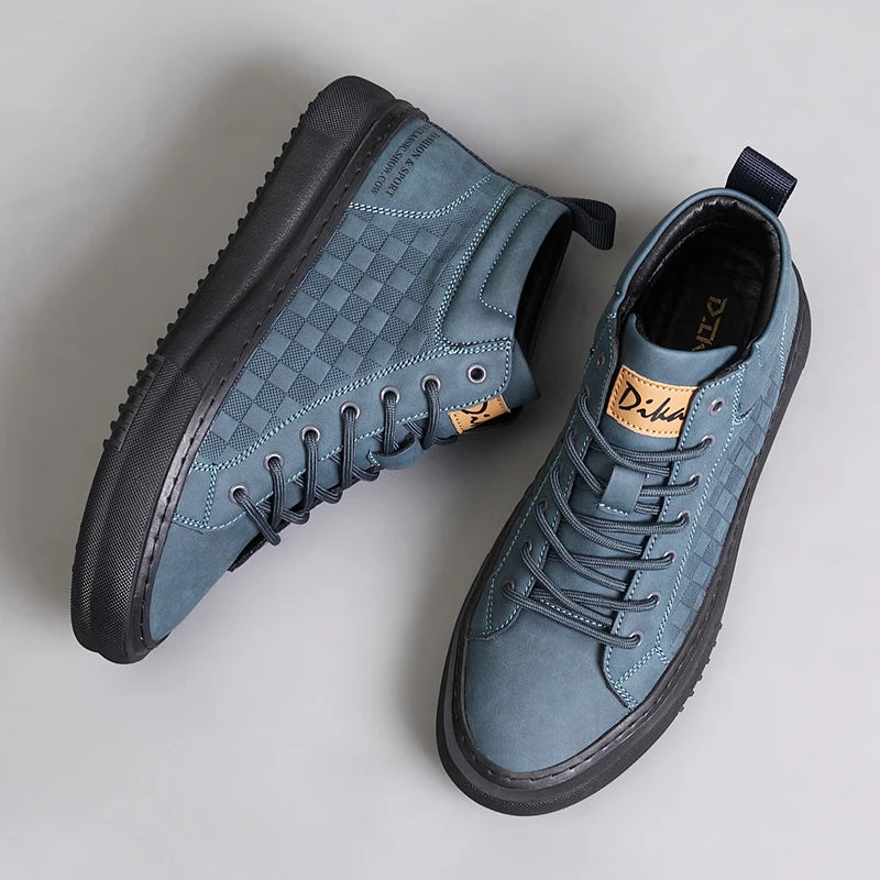 New Fashionable Versatile Men's Shoes, Casual Sports Shoes with Soft Soles and Soft Uppers, Mid-Top Retro Work Shoes, Wear-Resistant Trendy Shoes, British Style Lace-Up Shoes