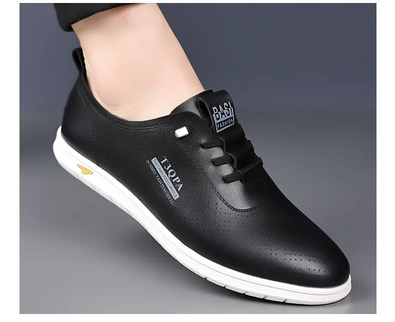2025 Shoes for Men Leather Casual Shoes Summer New Microporous Slip-on Loafers Fashion Round Toe Sandals Driving Shoes