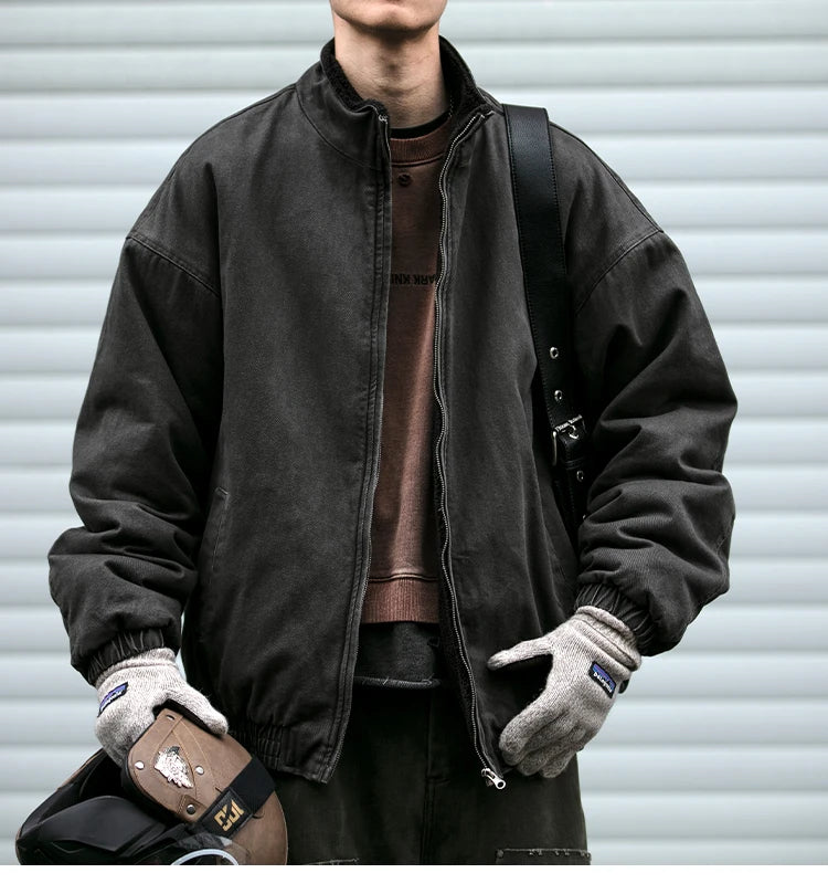 Japanese Vintage Polar Fleece Jacket Men Winter High Quality Thick Jacket Korean Streetwear Loose Couple Trendy Warm Coat Male