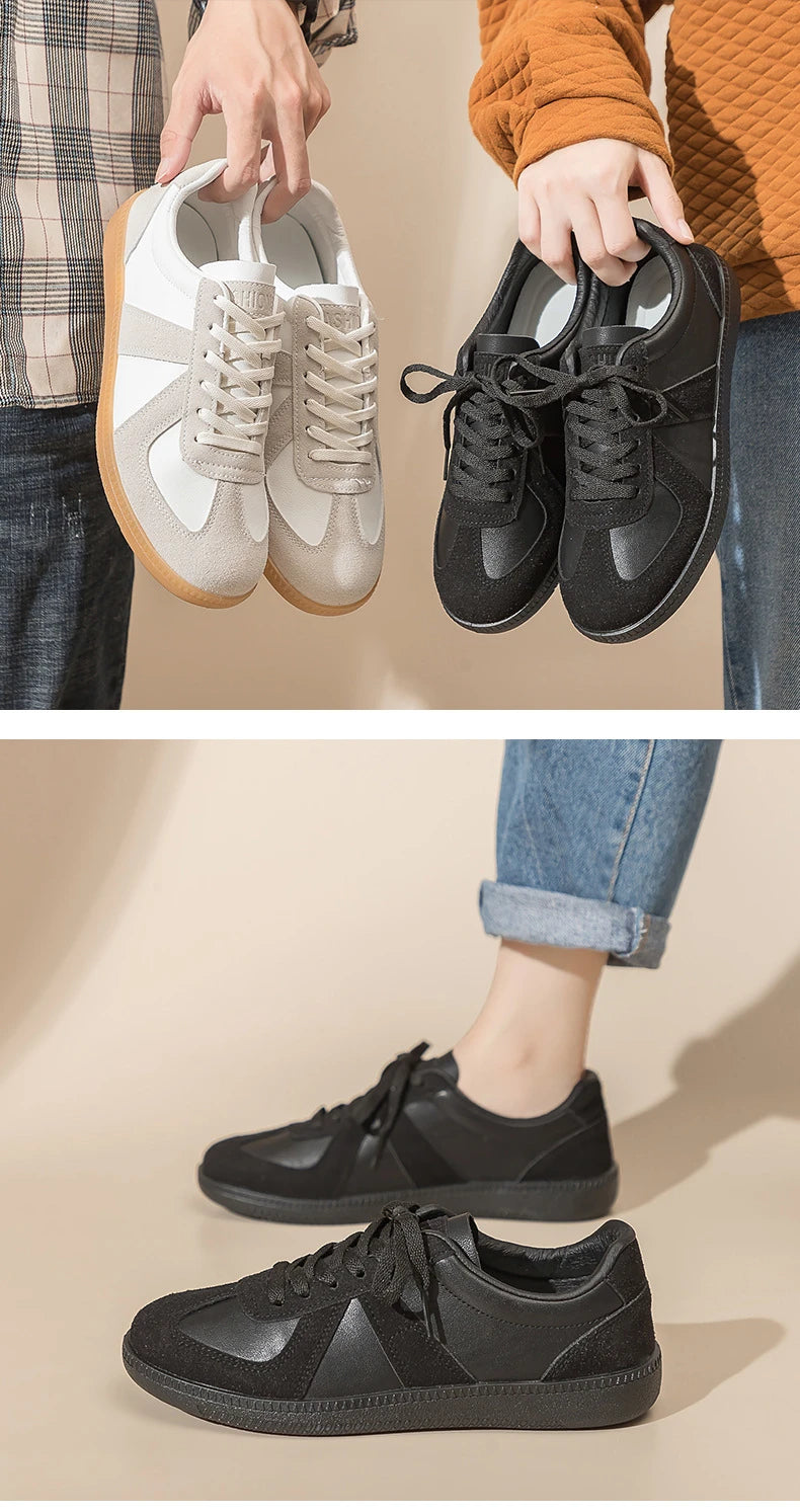 Luxury Designer Brand Women's Shoes 2025 Spring New Flat Casual Shoes PU Leather Breathable Fabric Comfortable Fashion Sneakers