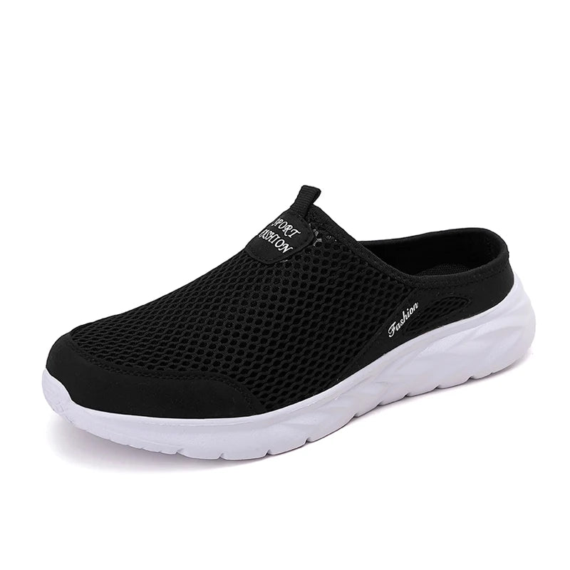 New Mens Half Slippers Summer Breathable Mesh Shoes Men Outdoor Casual Slip on Sandals Comfortable Lightweight Mesh Slippers Man