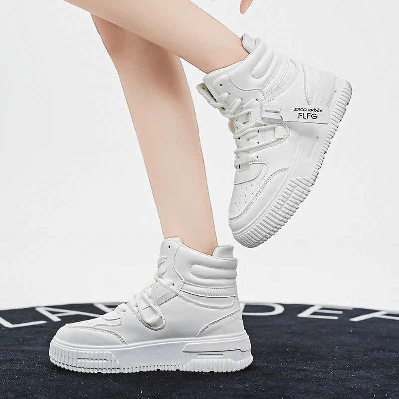 Men Platform Sneakers Lace Up Simple Design Skateboard Flats Outdoor Running Sports Shoes Casual High Top Sneakers For Couple 46
