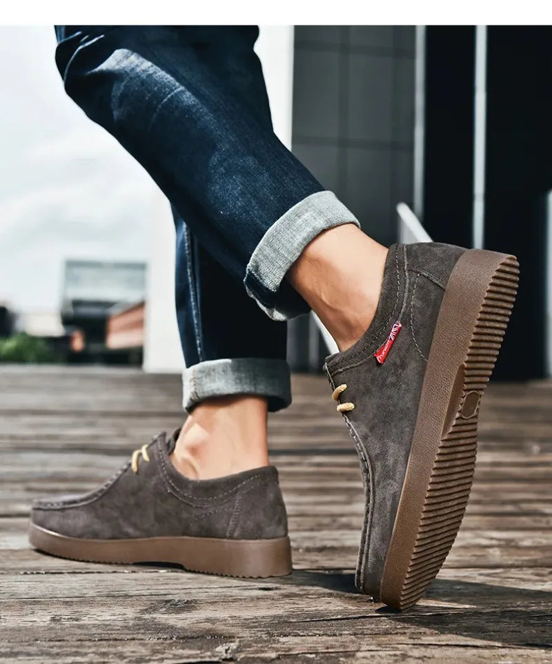 High Quality Men Casual Shoes Suede Leather Work Shoes Platform British Business Party Dress Shoes Male Lace-up Flats Sneakers