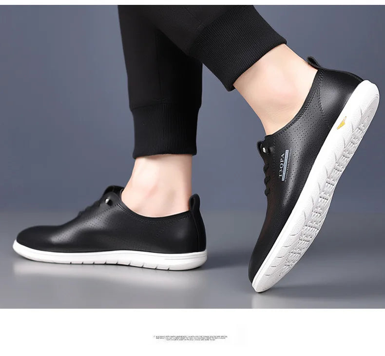 2025 Shoes for Men Leather Casual Shoes Summer New Microporous Slip-on Loafers Fashion Round Toe Sandals Driving Shoes