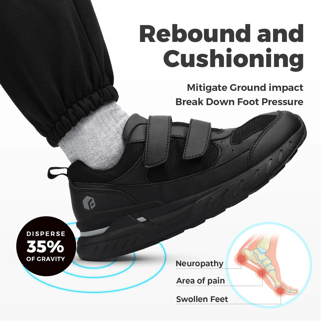 FitVille Diabetic Shoes for Men Extra Wide Width Adjustable Closure Walking Shoes Slip-on Sneakers for Foot Pain Relief Swollen
