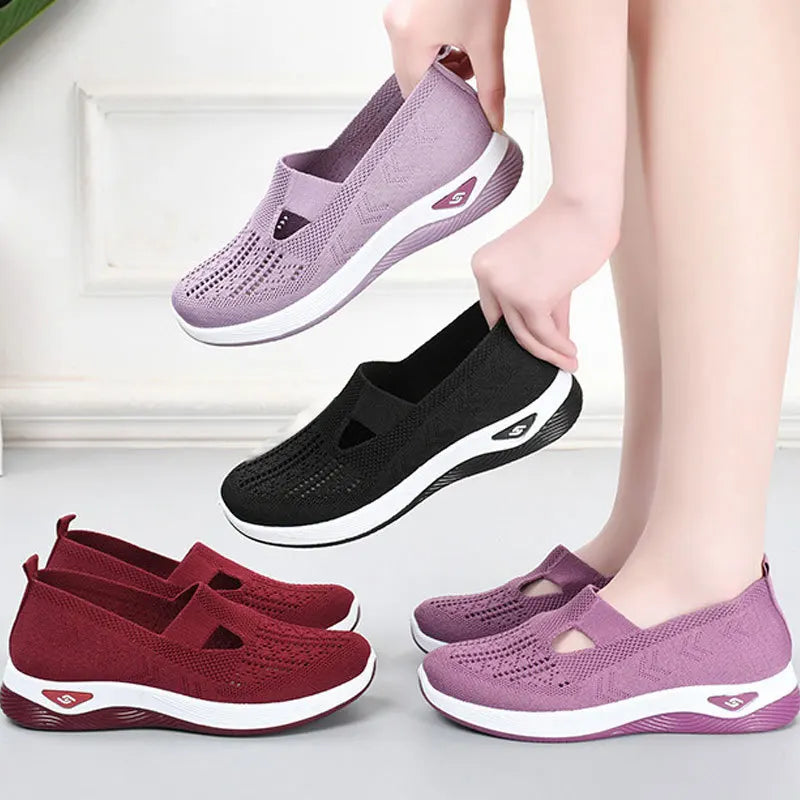 Women's New Summer Shoes Mesh Breathable Sneakers Light Slip on Flat Sandals Anti-slip Walking Woven Shoes Zapatillas De Mujer