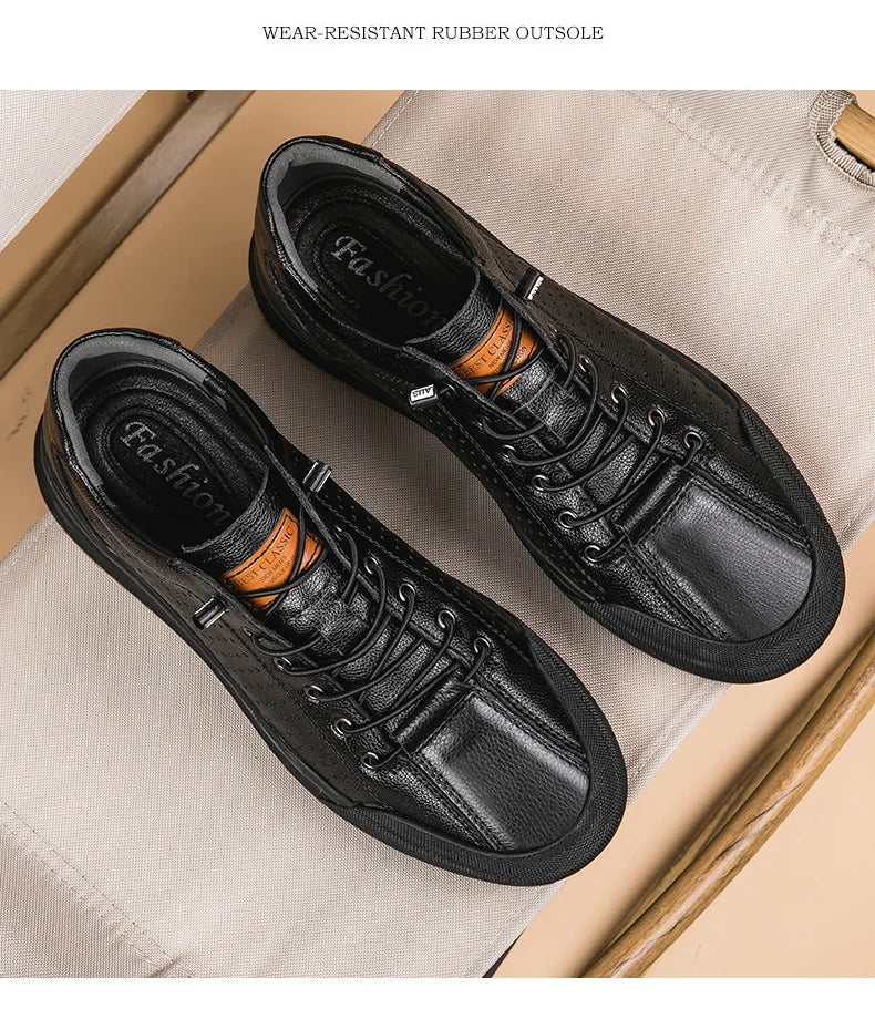 Genuine Leather Casual Shoes for Men 6CM Height Increase Sports Shoes High Quality Flats Shoes Male Brand Office Work Shoe