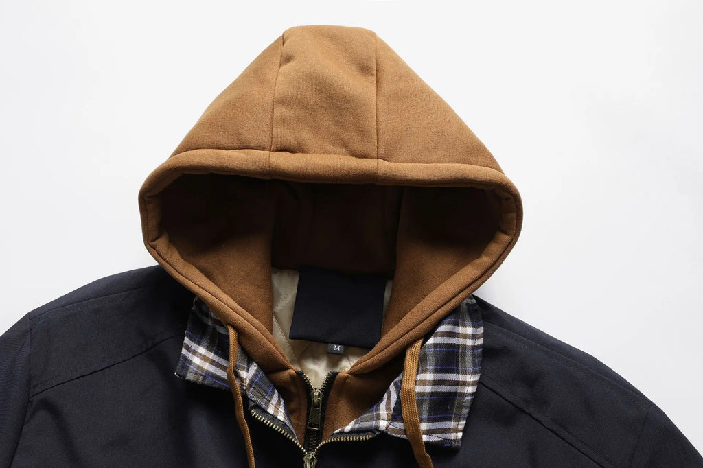 Spring Autumn Winter New Fashion Men’s Casual Trendy Color-coded Loose Fake 2 Piece Set Jacket Male Hooded Coats Clothes Tops