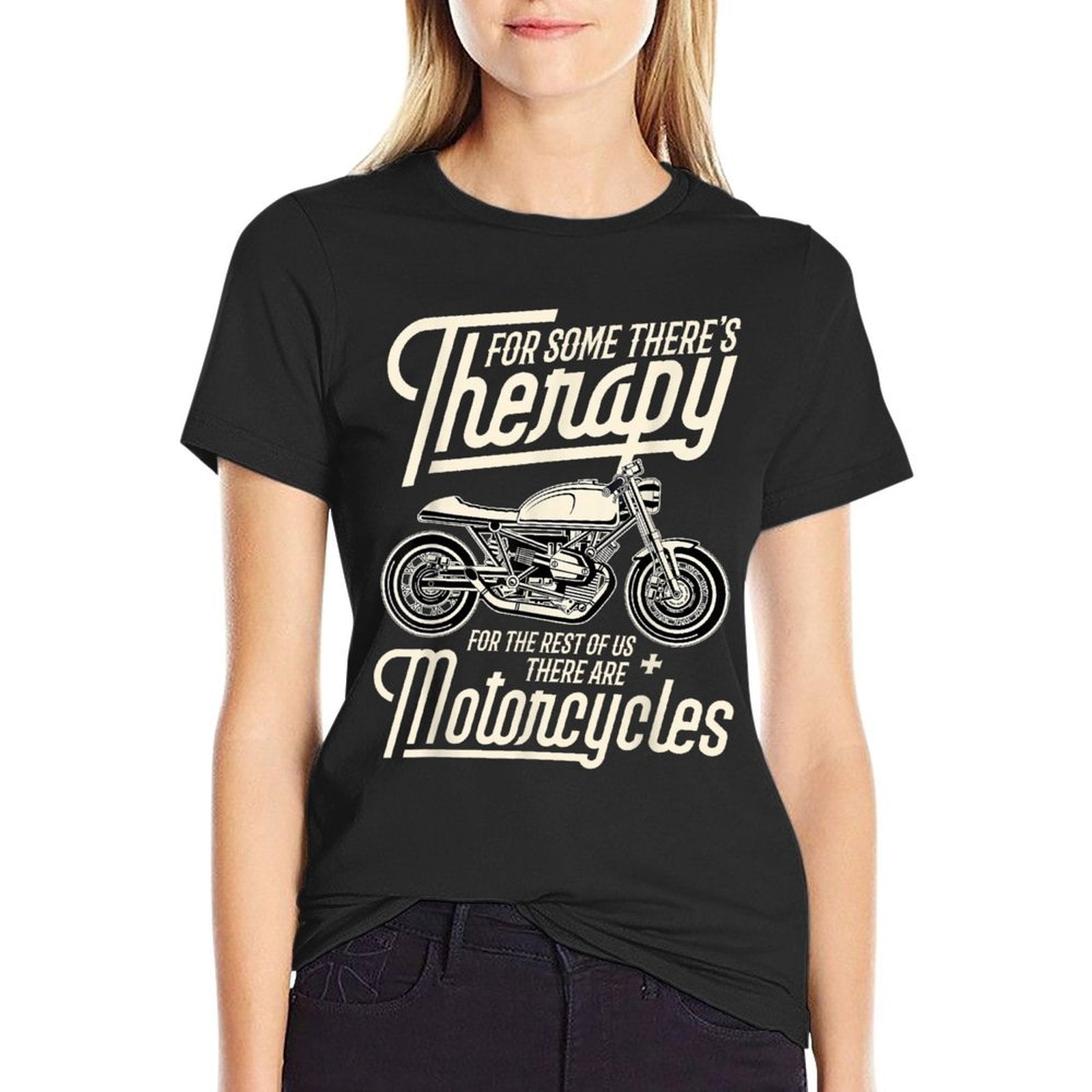 Funny Motorcycle Rider Therapy - Vintage Biker Gift  Fade-proof Color T-Shirt